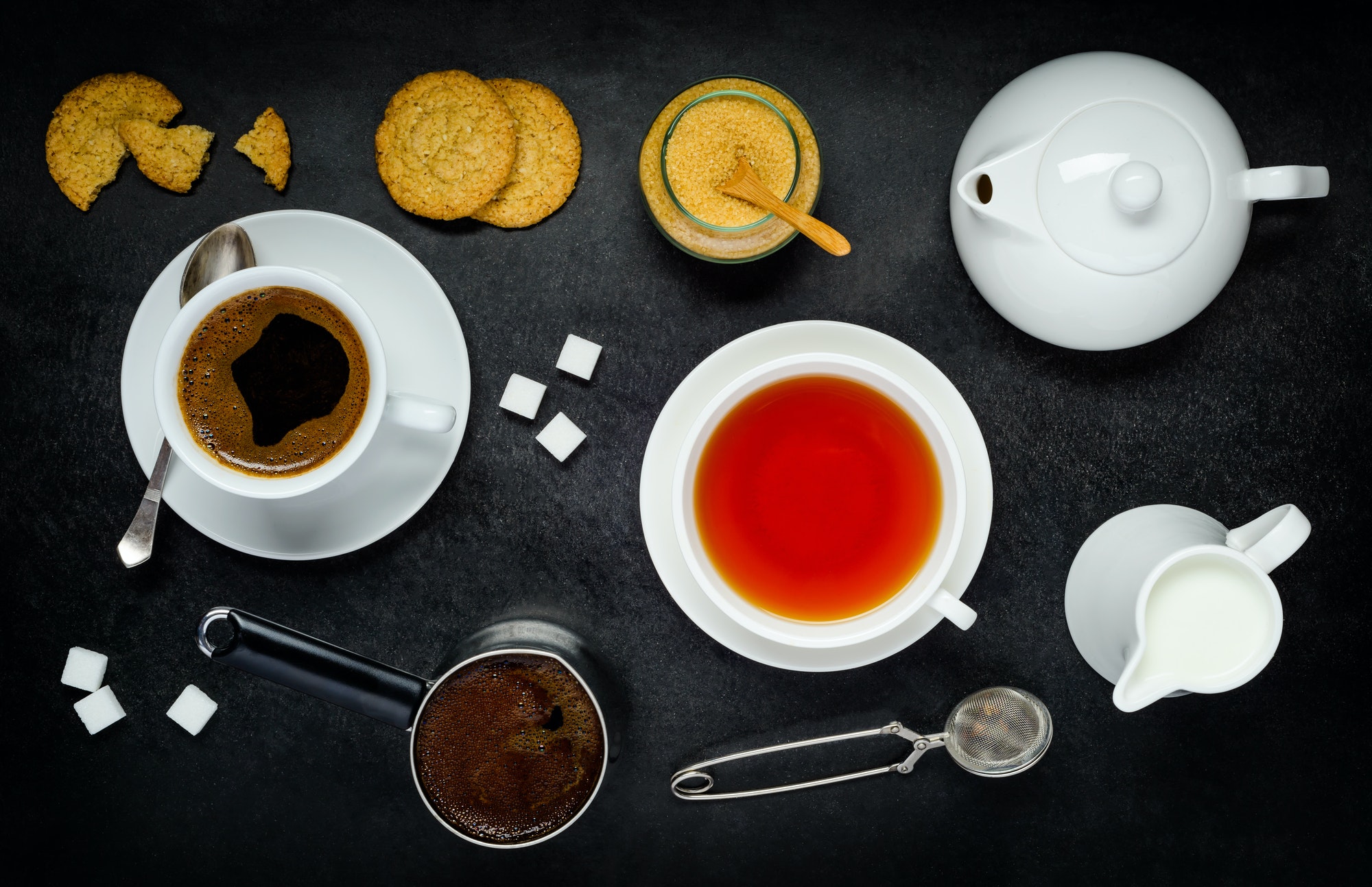 Coffee and Tea with Biscuits and Milk